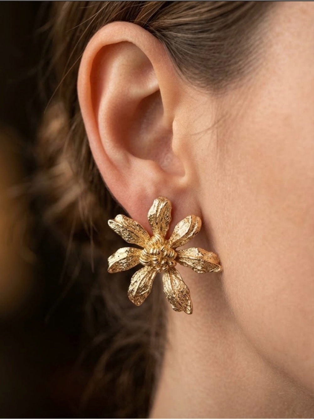 Gold Floral Statement Earrings - Women's Jewelry